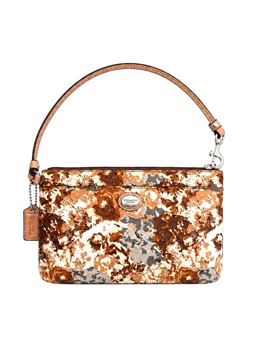 Coach Leather Wristlet with brown abstract print